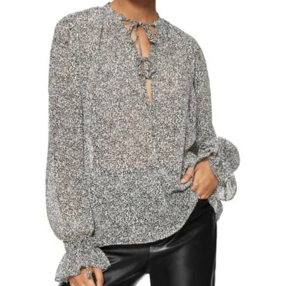 Anine Bing NEW Abigail 100% Silk Abstract Print Blouse Black White Small Sheer - Picture 1 of 12